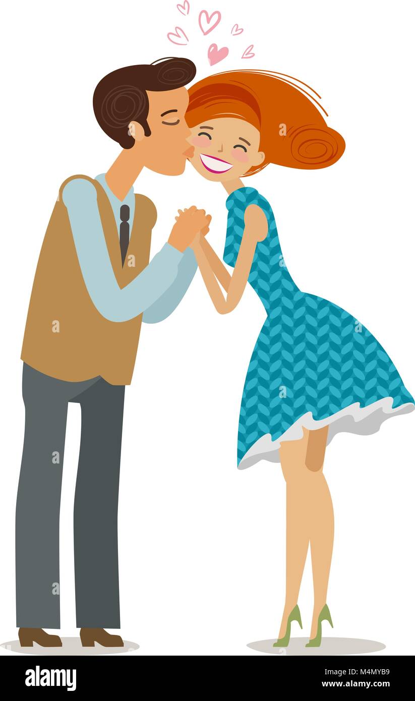 Love, romantic date concept. Couple kiss. Cartoon vector illustration in flat style Stock Vector