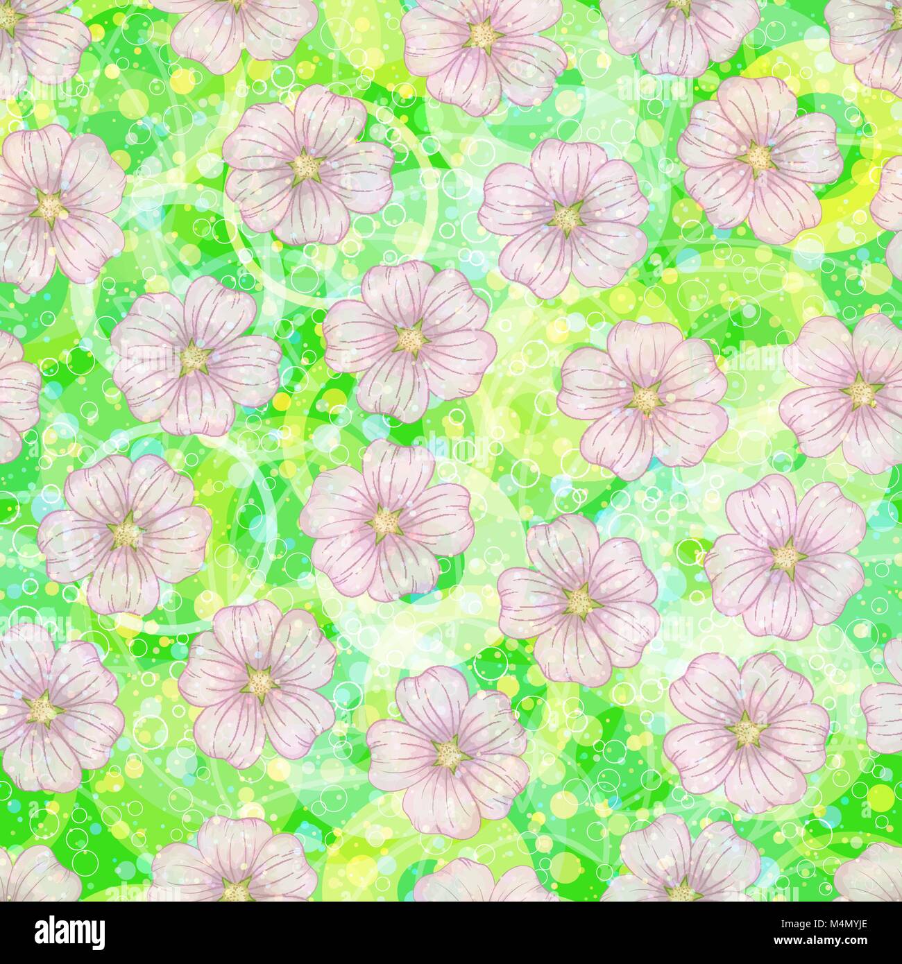 Seamless Floral Pattern, Mallow Stock Vector