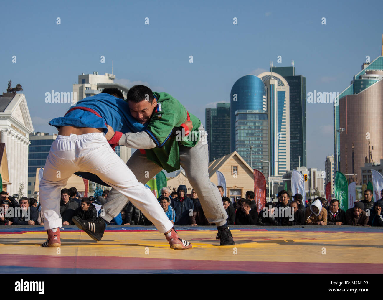 outdoor wrestling match, Nauryz festival, Astana Kazakhstan Stock Photo