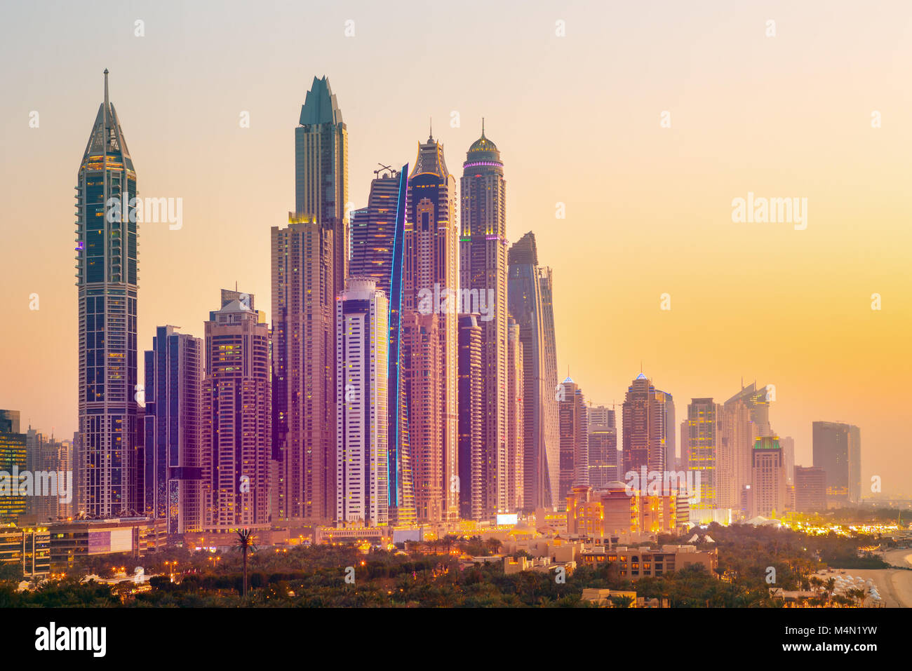 Amazing rooftop view on Dubai Marina skyline and Jumeirah beach, Dubai,United Arab Emirates
