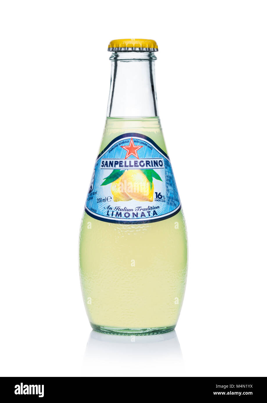 LONDON, UK - FEBRUARY 14, 2018: Glass bottle of Sanpellegrino Limonata soft  drink with lemon flavor on white background Stock Photo - Alamy