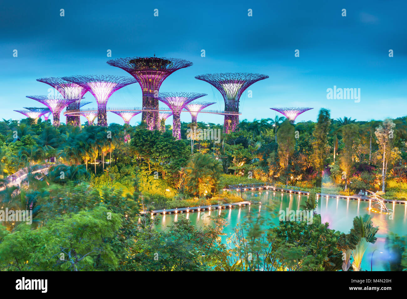 Supertrees at Gardens by the Bay. The tree  structures are fitted with environmental technologies,Singapore Stock Photo
