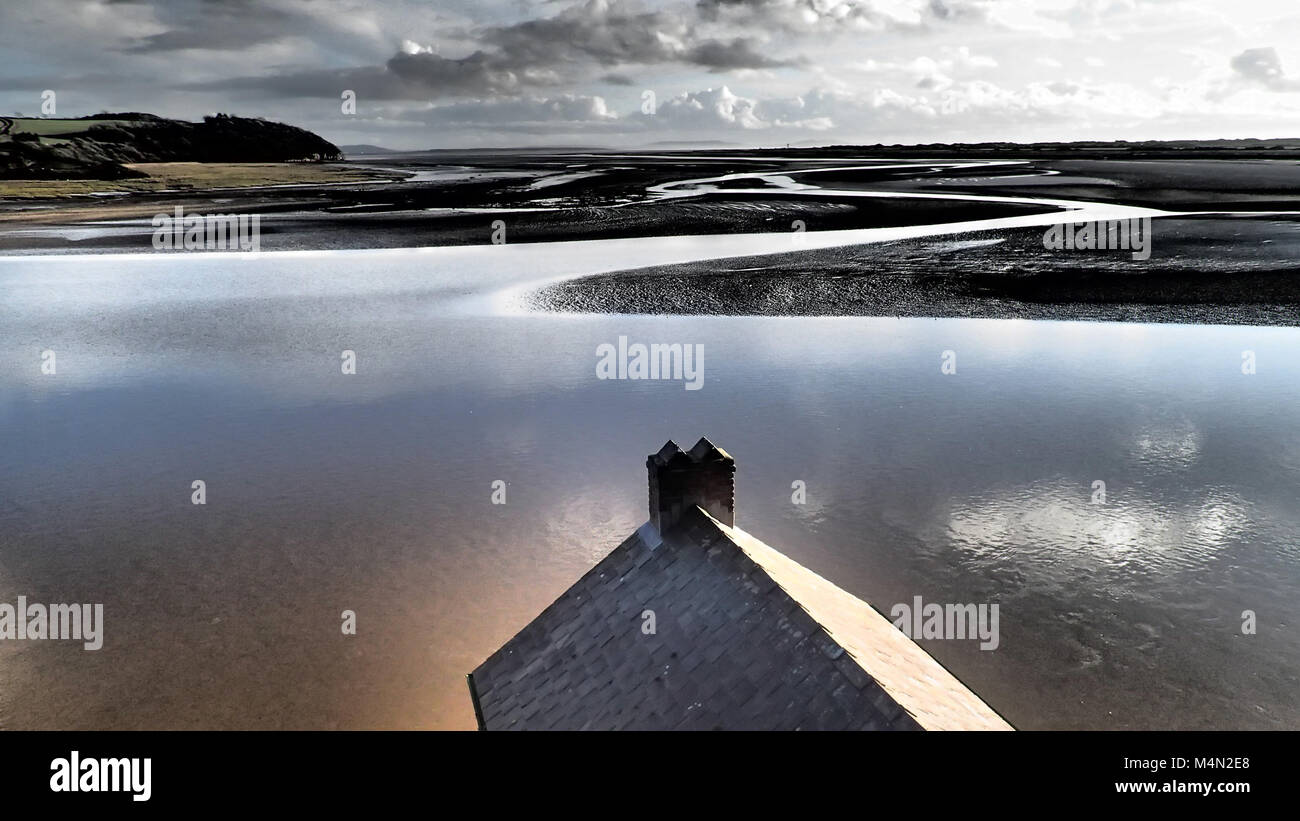 Dylan Thomas's Boat House at sunrise (1914-1953) lived at the Boathouse in Laugharne for the last four years of his life Stock Photo