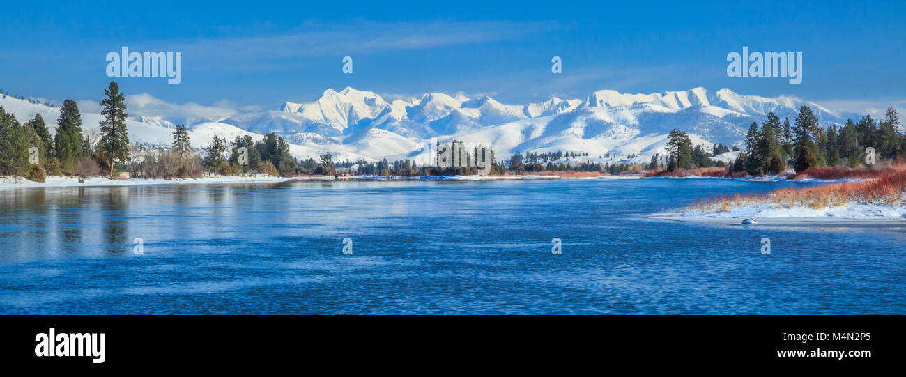 flathead river below the mission mountains in winter near dixon