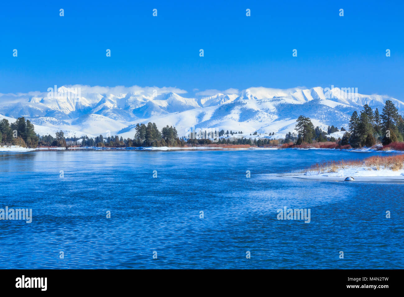 flathead river below the mission mountains in winter near dixon