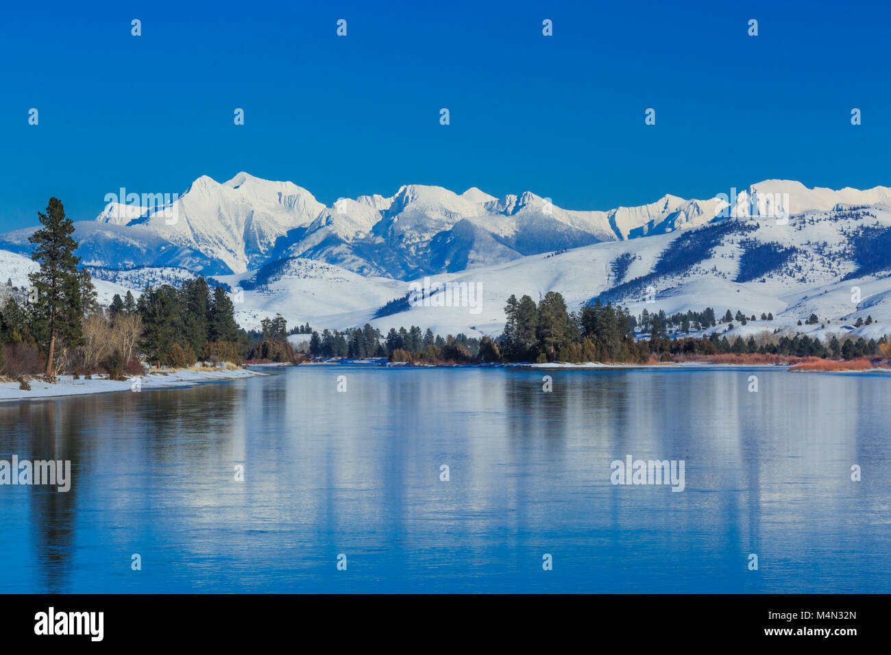 flathead river below the mission mountains in winter near dixon