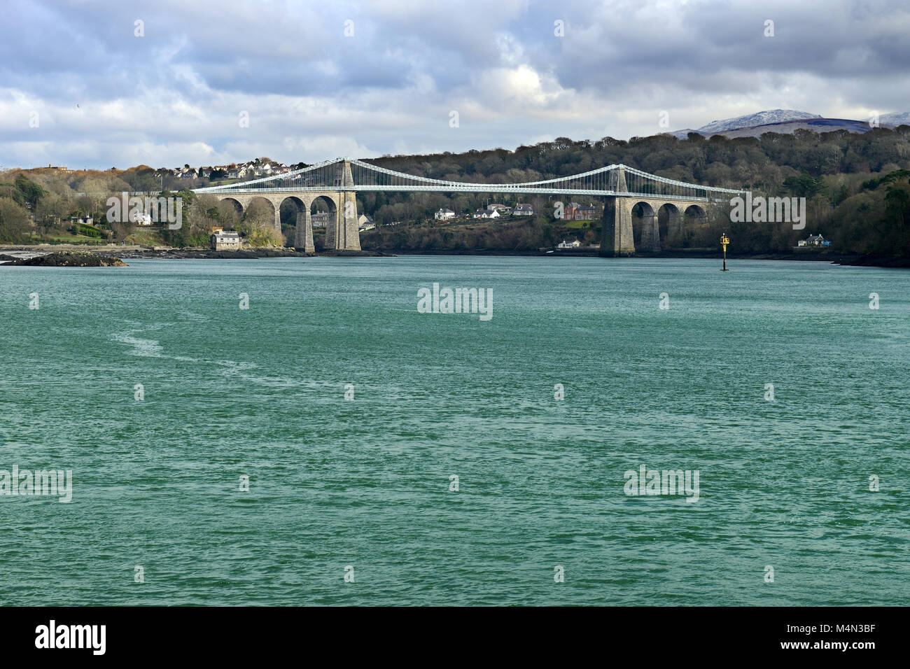 Menai Suspension Bridge connects the island of Anglesey to mainland