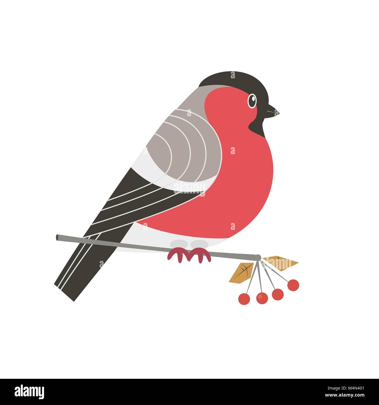 Cute Bullfinch Bird Icon Freehand Cartoon Comic Style Winter
