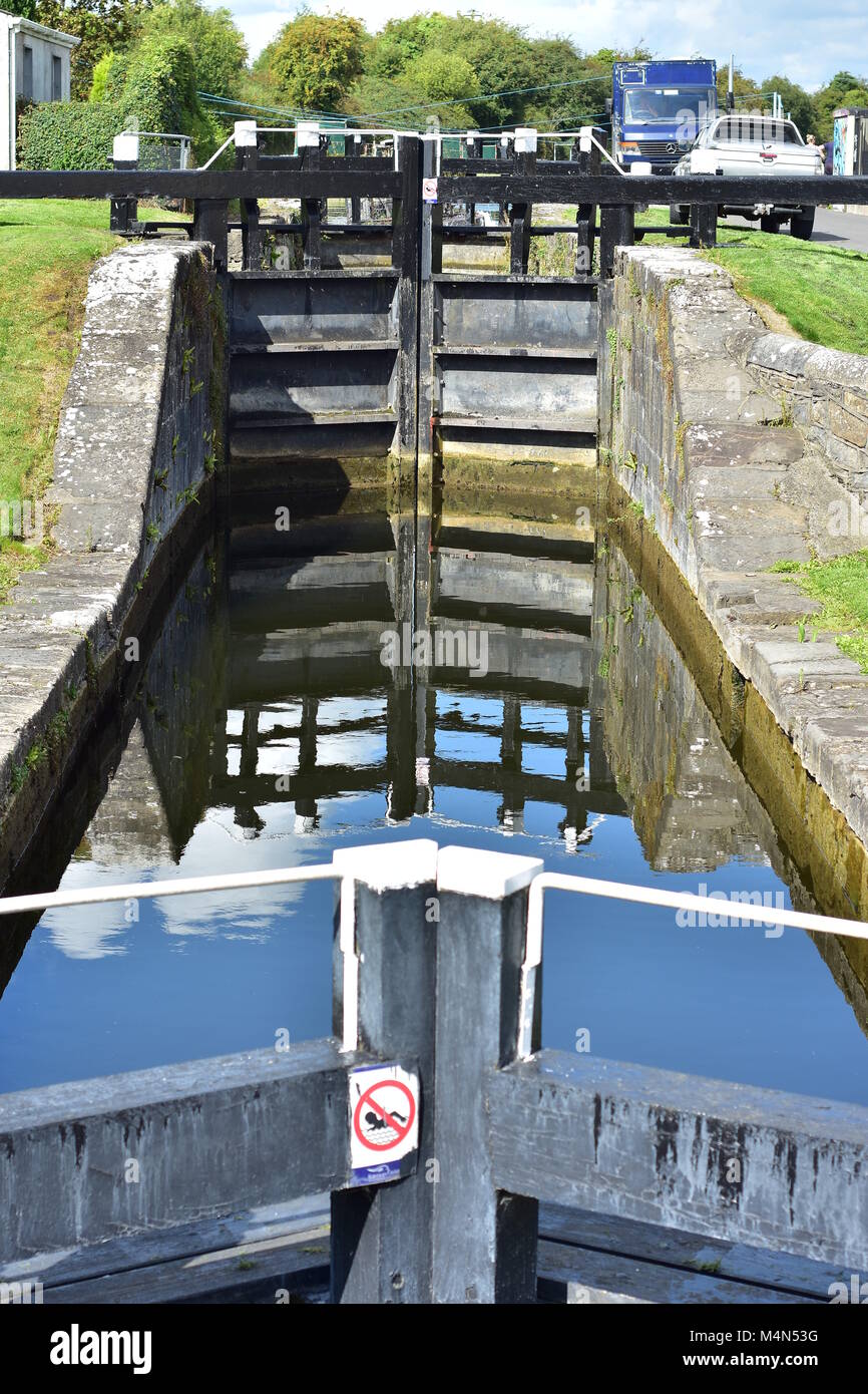 System of lock gates on Royal Canal in Irish town of Kilcock Stock