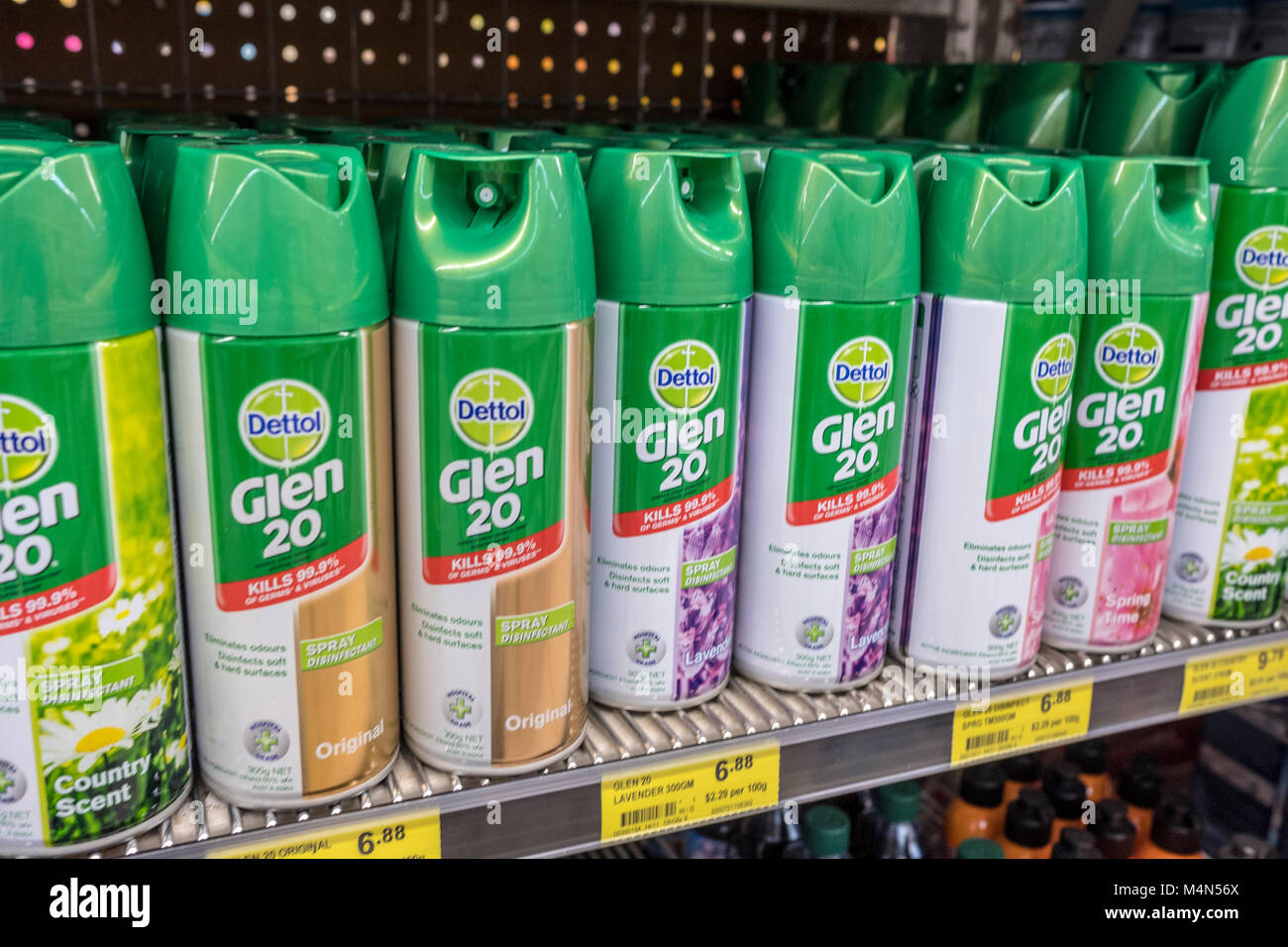 Glen 20 by Dettol disinfectant kills germs spray in aerosols,Australia Stock Photo