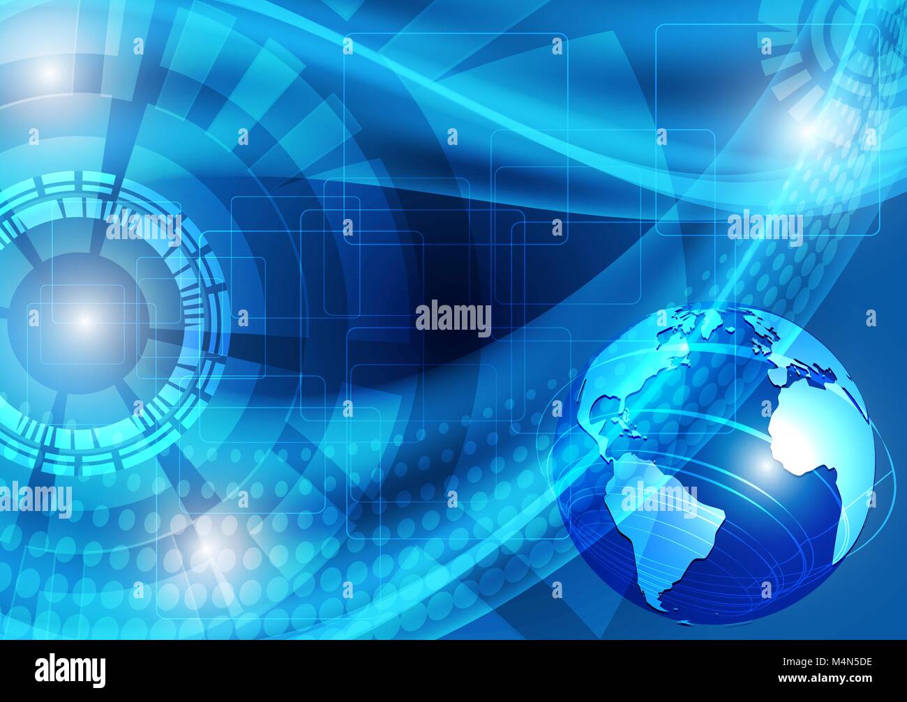 Blue abstract background with earth digital technology concept, vector ...