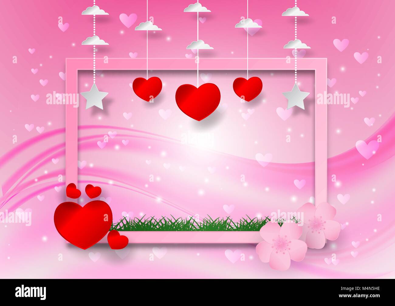 Abstract vector with heart shape and frame on pink background ...
