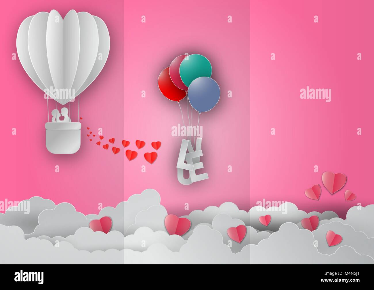 Valentines day concept with balloon and heart shape on pink background ...