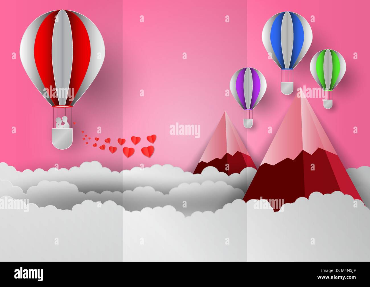 Valentines day concept with balloon and heart shape on pink vector ...