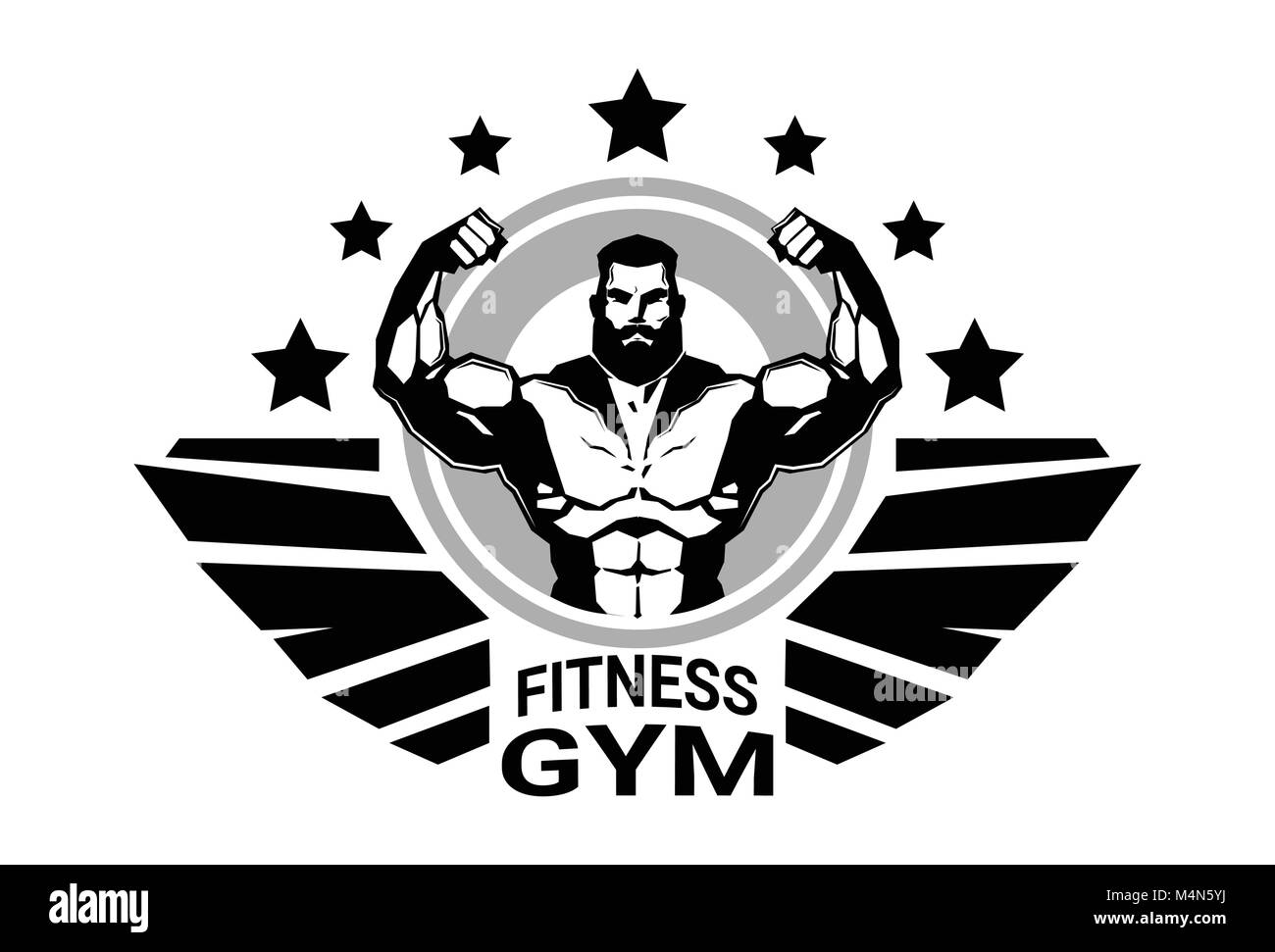 Fitness Club Or Gym Logo With Strong Athletic Man Bodybuilder Silhouette On White Background Stock Vector