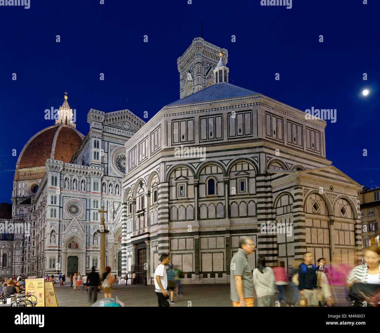 Florence Cathedral, Baptistery and Dome at night from Piazza di San Giovanni Stock Photo