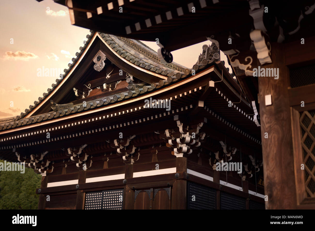 Roof detail of Asakura-do Hall of Kiyomizu-dera Buddhist temple, Japanese traditional architecture. Kyoto, Japan Stock Photo