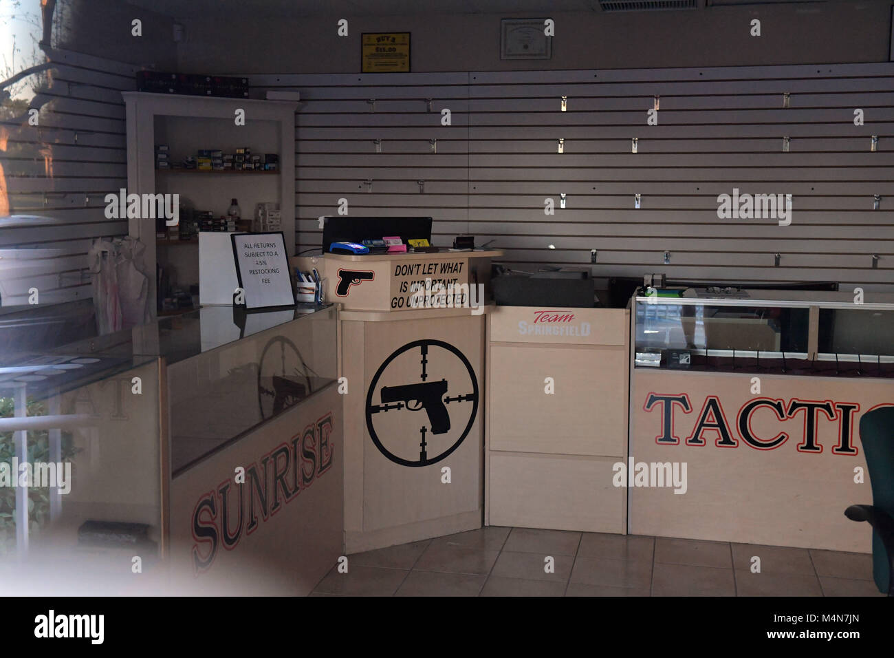 Parkland, FL, USA. 16th Feb, 2018. Outside view of Sunrise Tactical