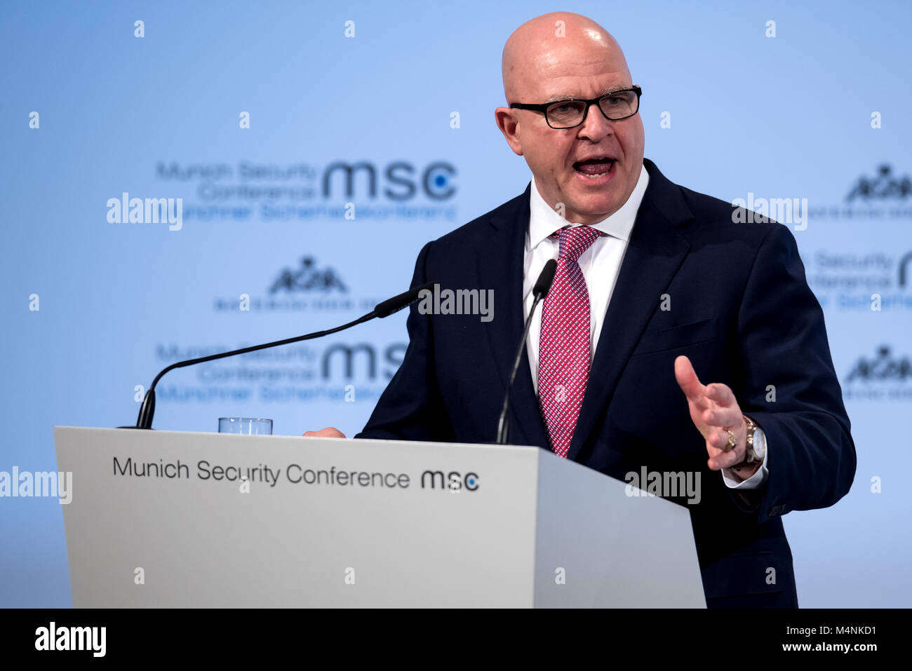 Raymond McMaster, National Security Advisor of the United States of America, delivers a speech at the 54th Munich Security Conference in Munich, Germany, 16 February 2018. More than 500 guests among those head of states and head of governments, are expected to attend the three day conference. Photo: Sven Hoppe/dpa Stock Photo