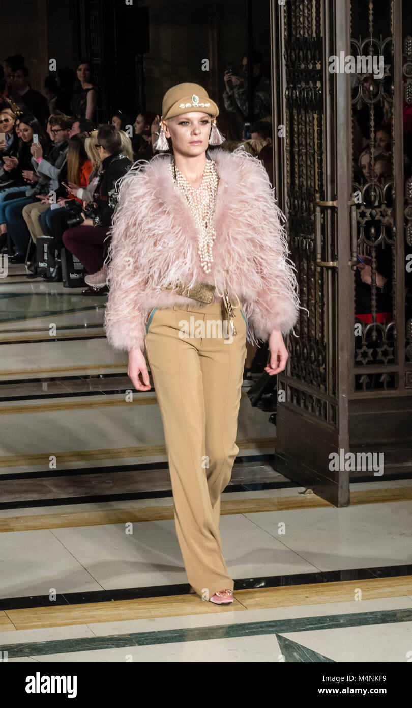 London, UK. 17th Feb, 2018. London Fashion Week, Fashion Scout The catwalk show of OLGA ROH, A SWISS FASHION DESIGNER, who punctuated her show with classic dancers in a stunning presentation.  Credit Ian Davidson/Alamy Live News Stock Photo