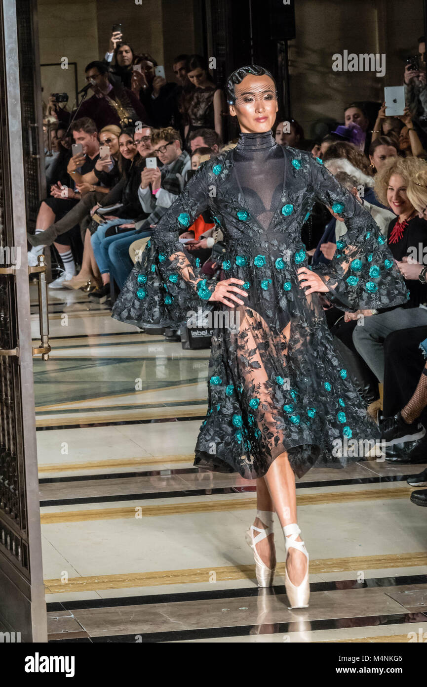 . London Fashion Week, The catwalk show of OLGA ROH, A SWISS FASHION DESIGNER, who punctuated her show with classic dancers in a stunning presentation Pictured is one of the ballet dancers.  Credit Ian Davidson/Alamy Live News Stock Photo