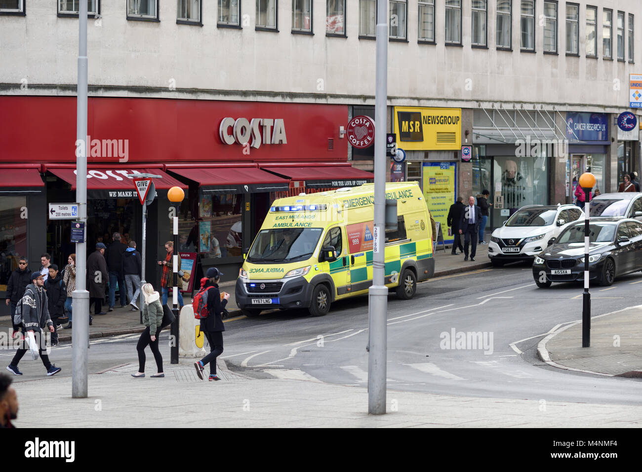 NHS Ambulance outside Costa Coffee ,Nottingham,UK. Stock Photo