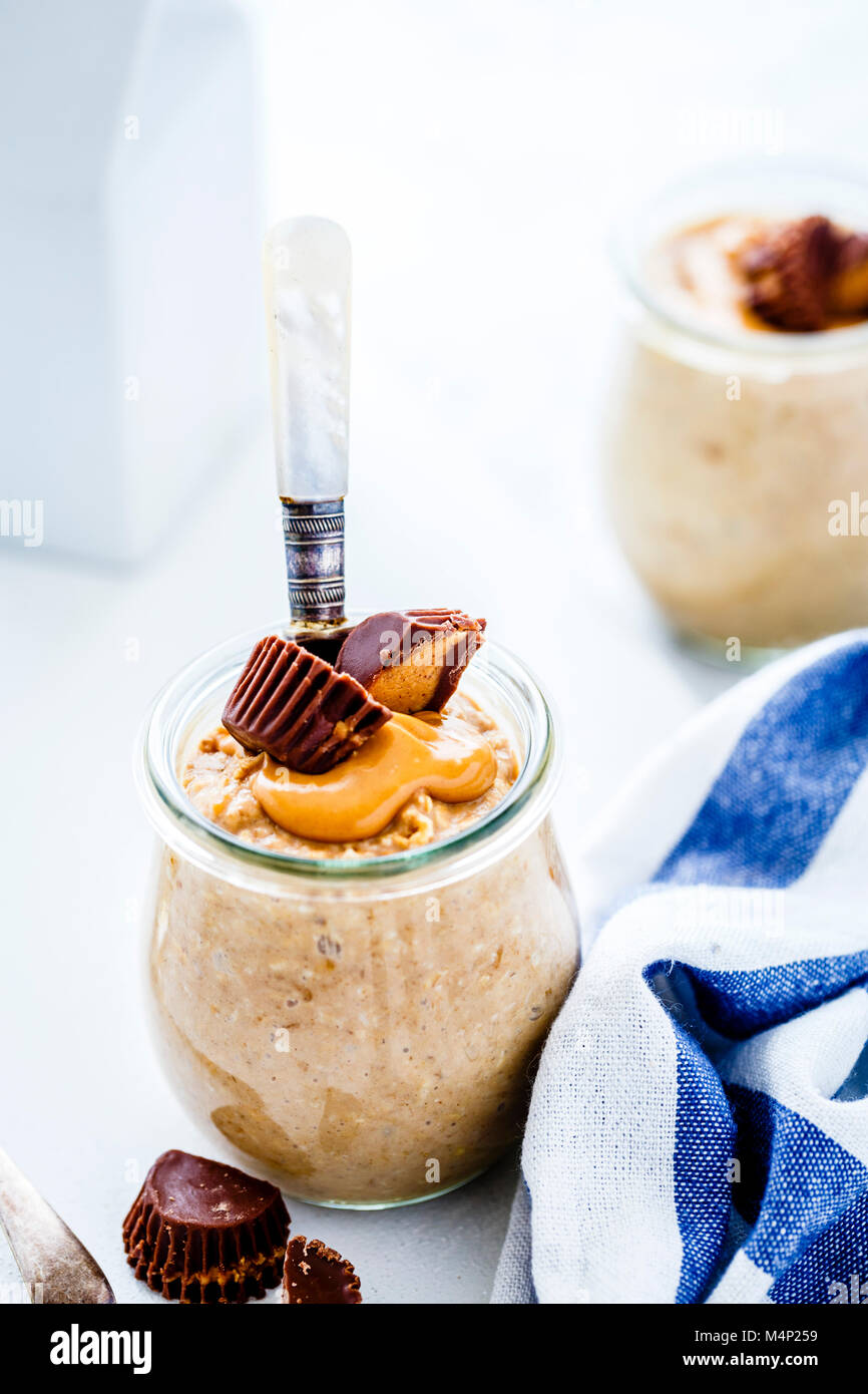 Peanut Butter Overnight Oats served in a jar Stock Photo Alamy