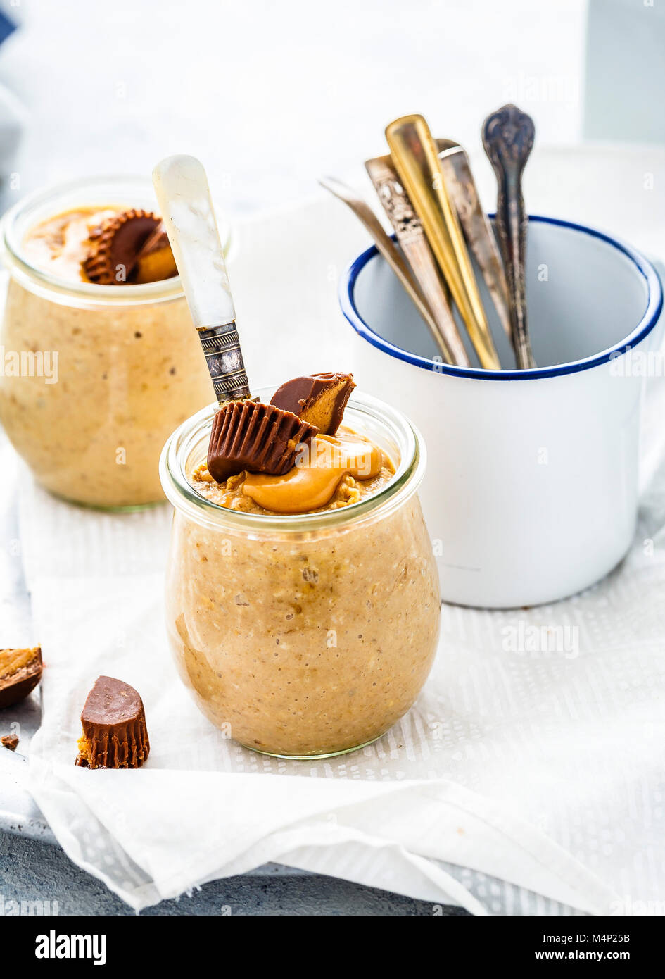 Peanut Butter Overnight Oats served in a jar Stock Photo Alamy