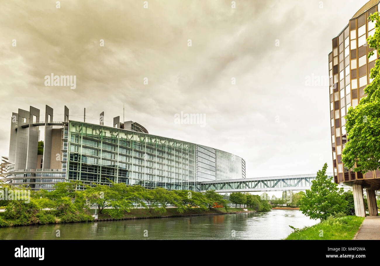 View on the buildings of European Parliament and the Council of Europe in Strasbourg Stock Photo