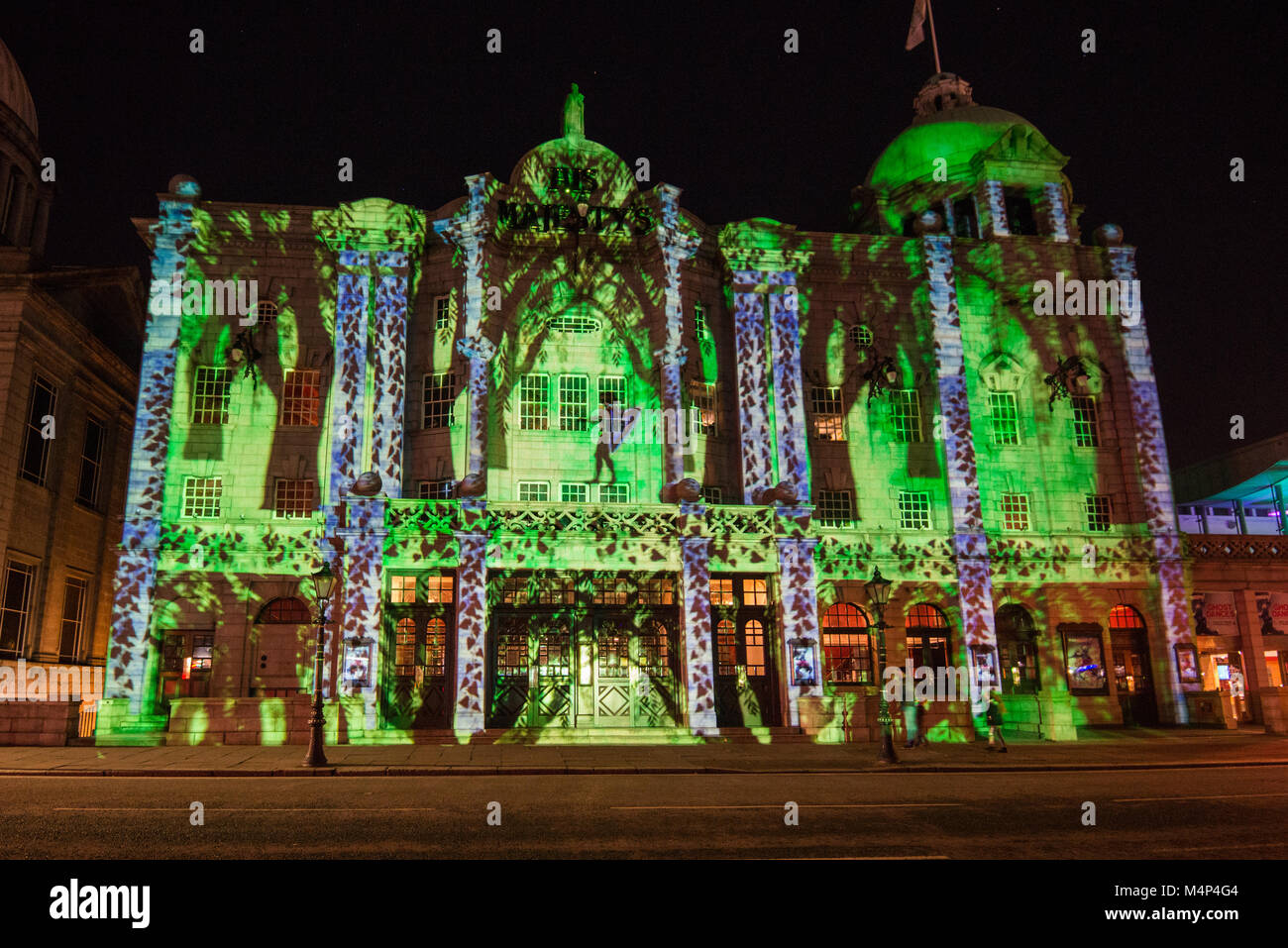 Spectra Light Festival 2018 projection on His Majesty's Theatre, Aberdeen, Scotland, UK Stock Photo