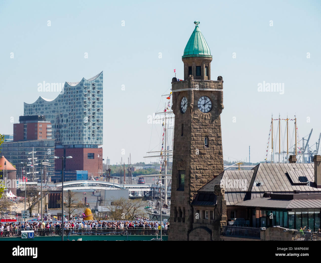 Hamburg, Germany - May 07, 2016: There is a big crowd enjoying the harbour's birthday in Hamburg when the sun is shining. Stock Photo
