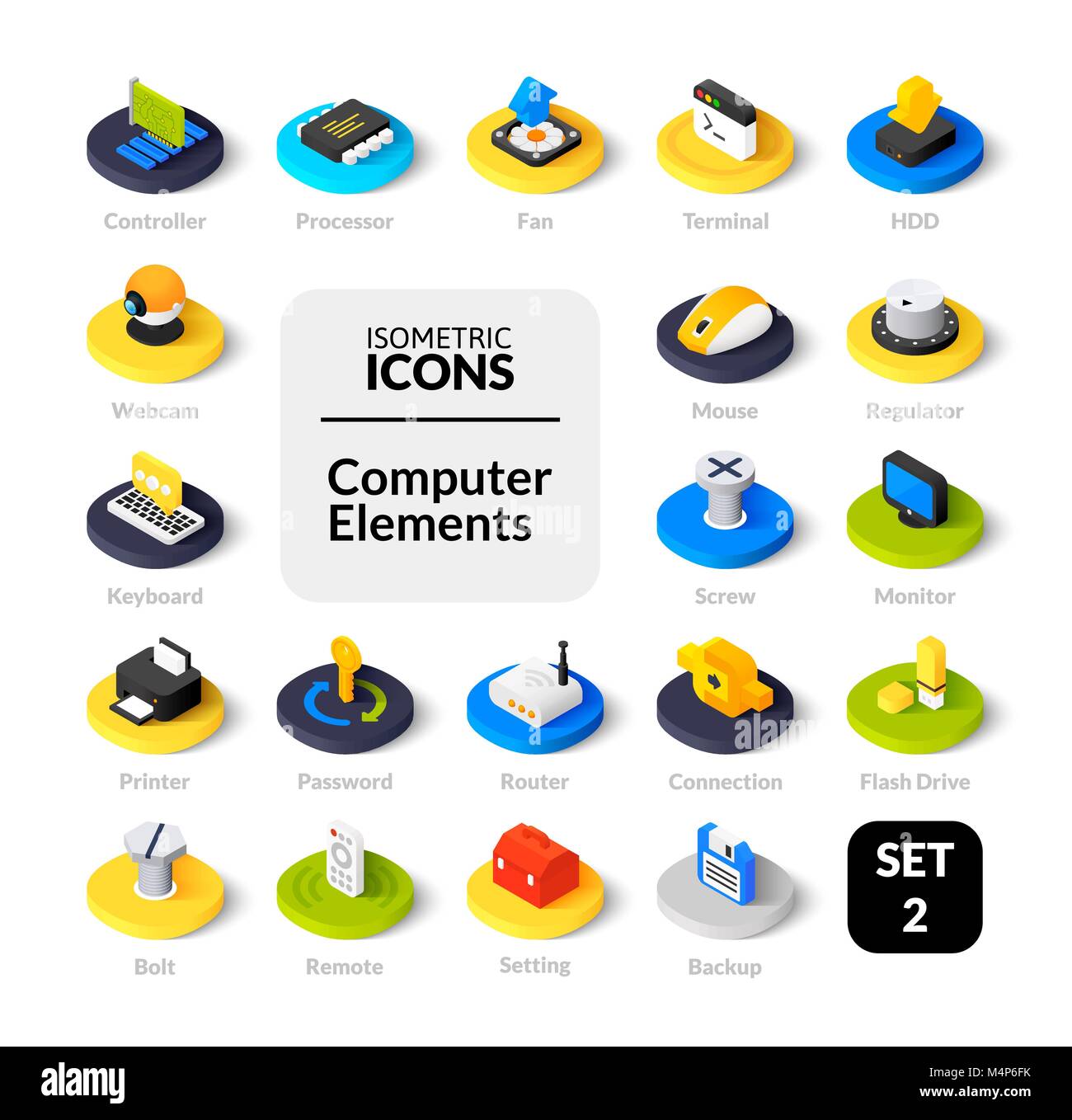 Color icons set in flat isometric illustration style, vector collection ...