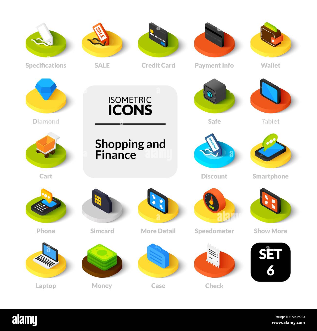Color icons set in flat isometric illustration style, vector collection ...