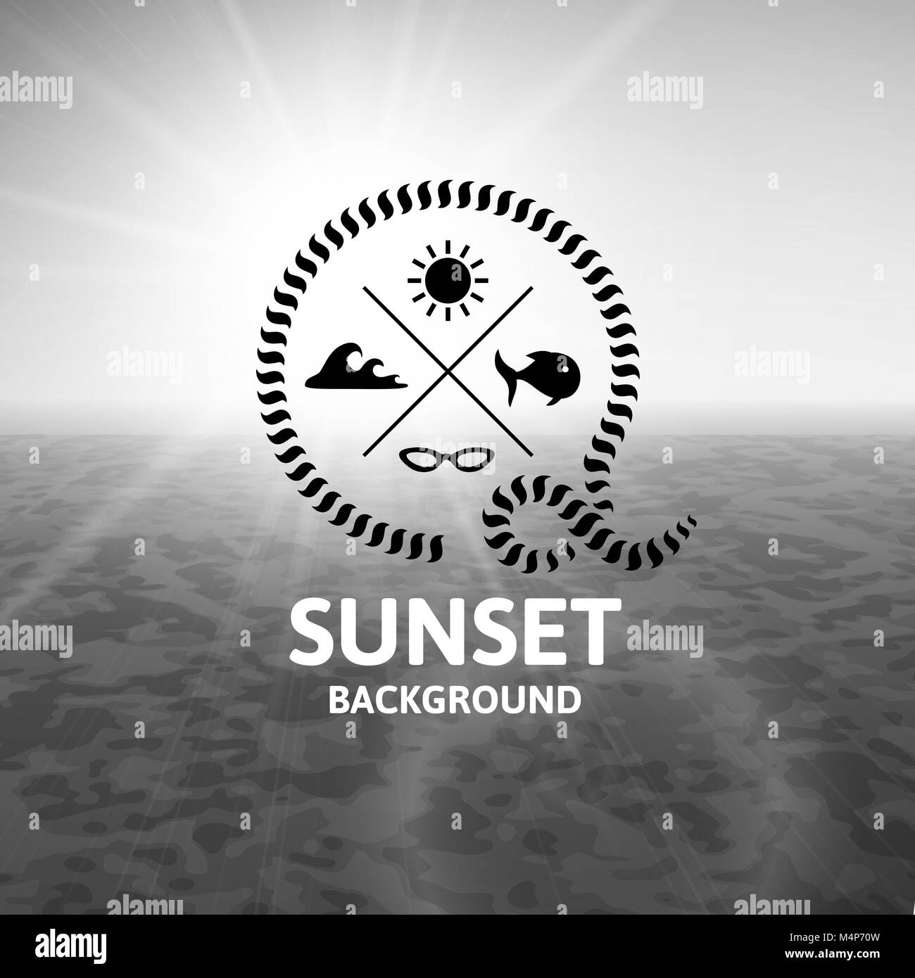 Gray sunset with black water sea surface Stock Vector