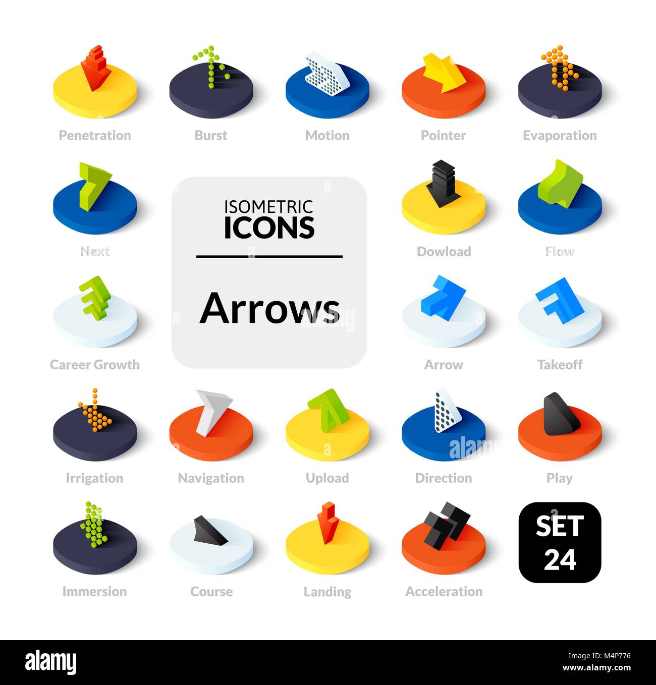 Color icons set in flat isometric illustration style, vector collection ...