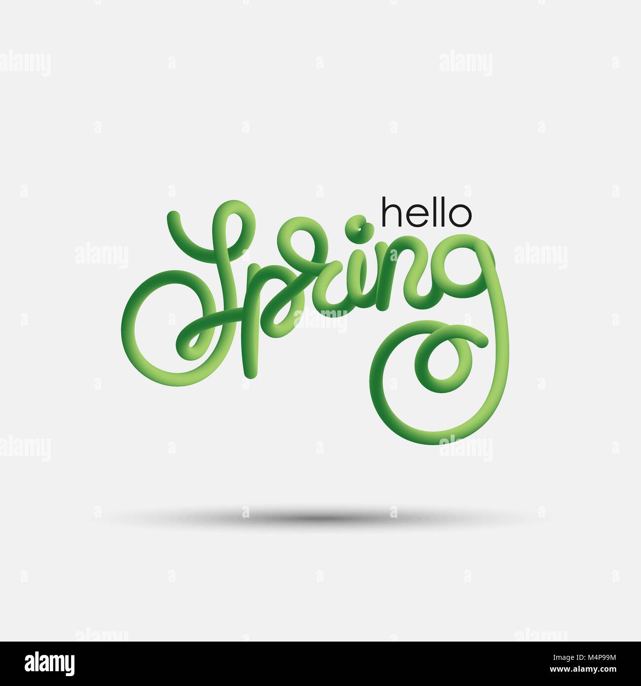Hello Spring blended interlaced creative hand drawn lettering. Trendy vector liquid 3d calligraphy over white background for your design Stock Vector