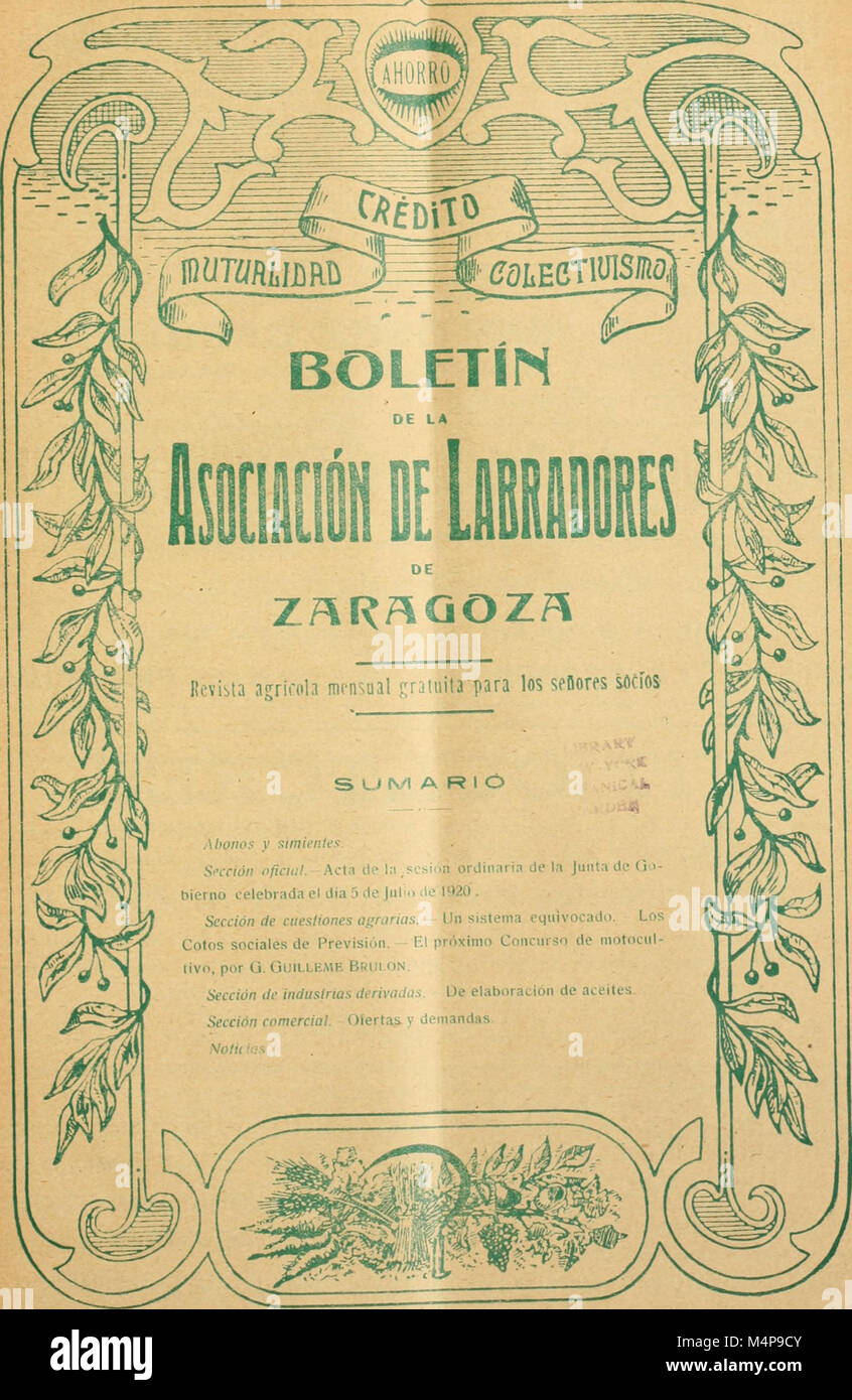 Boletn de la Asociacin de Labradores de Zaragoza (20200722428) Stock Photo