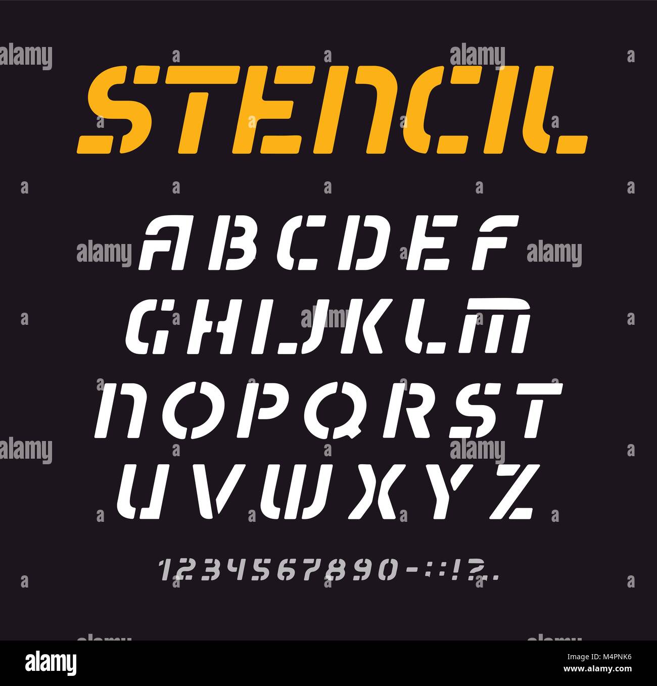 Stencil font, geometric alphabet, minimal letters collection, graffiti