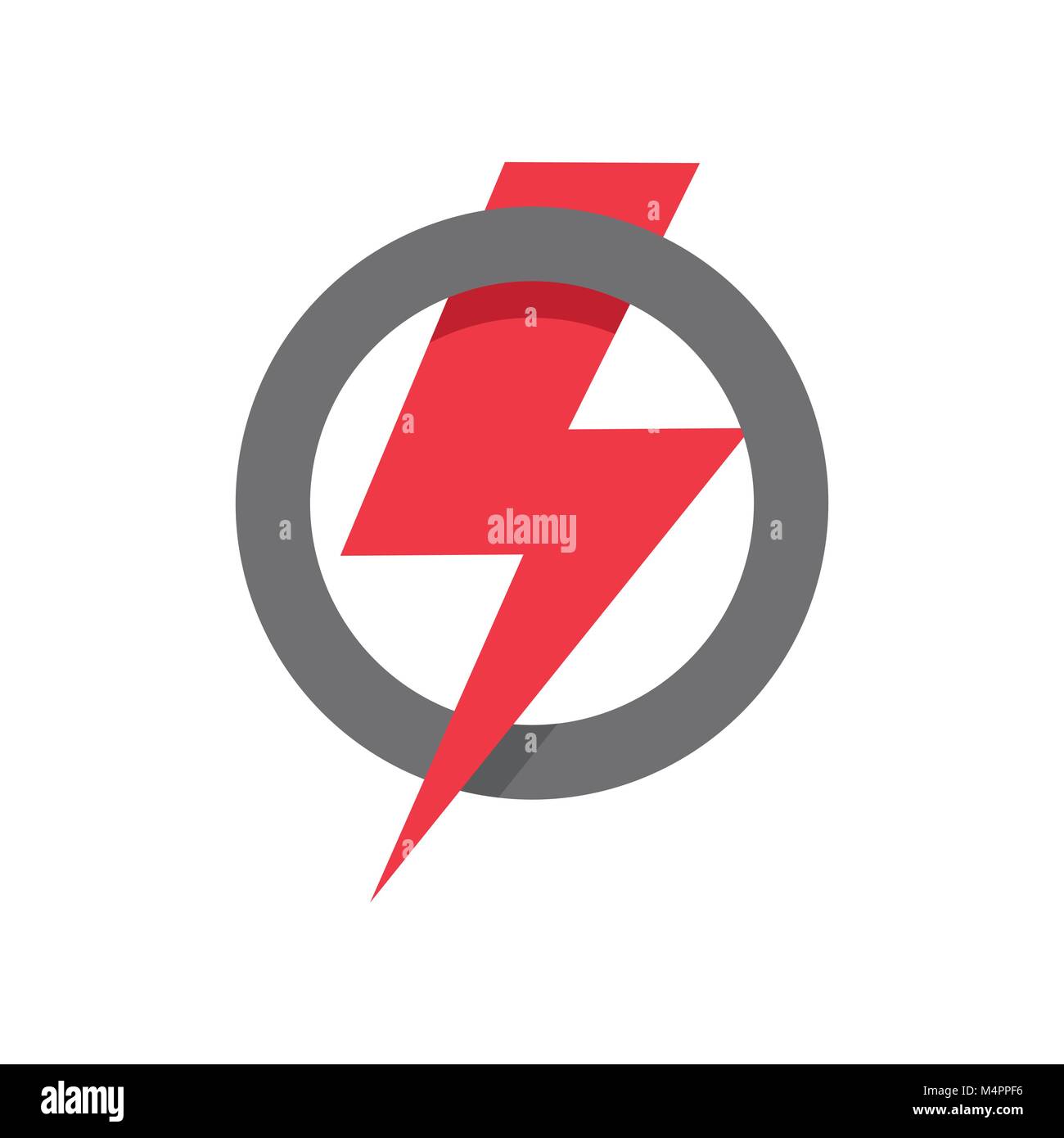 Red lightning icon in circle shape, power, strength, win symbol on white background. Stock Vector