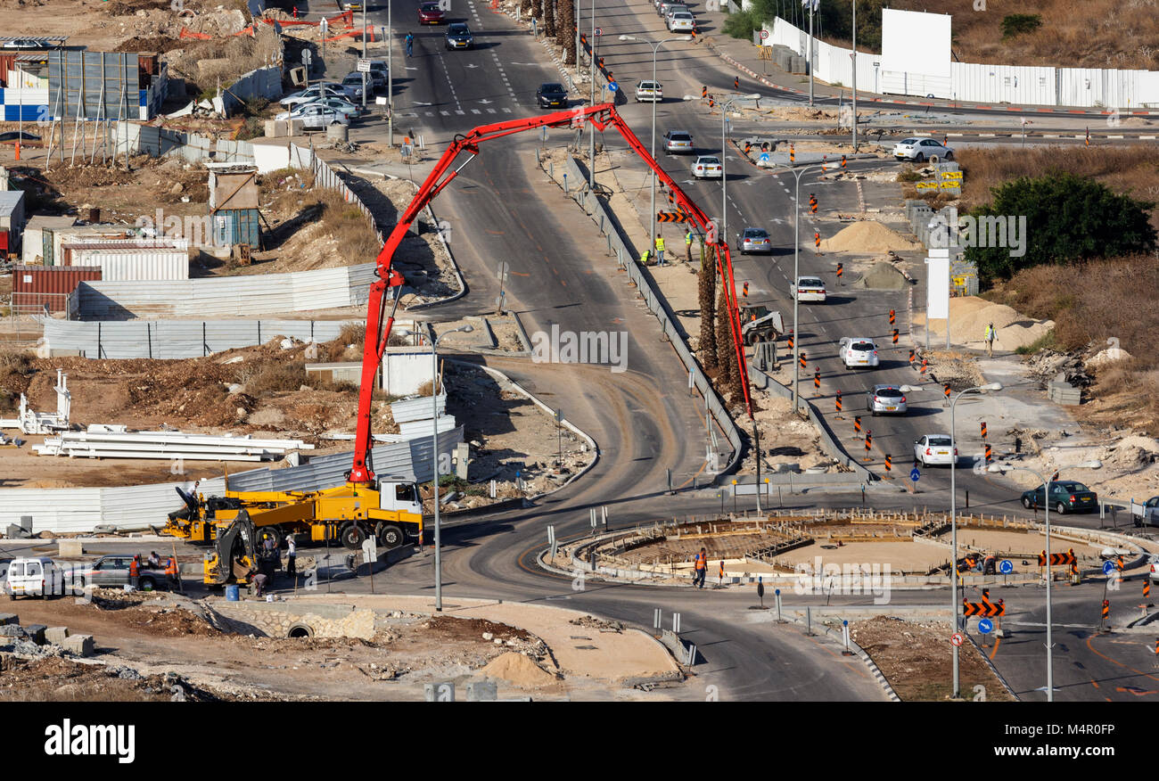Haifa, Israel- November 6,2012: Mobile crane for pouring concrete construction circle Stock Photo