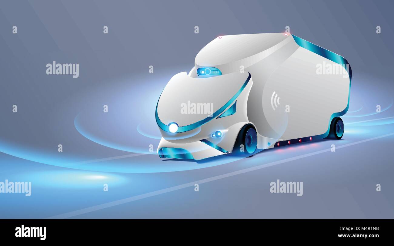 Autonomous truck drive on the road. Unmanned vehicles. Future concept car. VECTOR Stock Vector