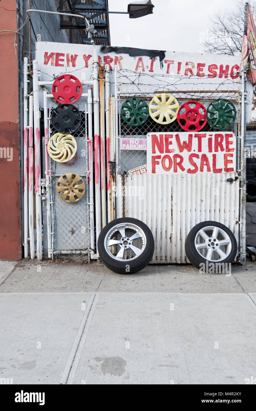 A portion of the exterior of the A1 Tire Shop owned by Indian Sikhs on 110th Avenue in the Richmond Hill section of Queens, New York Stock Photo