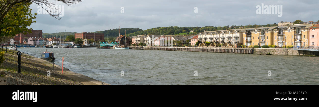 Panoramic view of Bristol Docks showing the old Tobacco Bonded warehouses, Bristol, UK Stock Photo