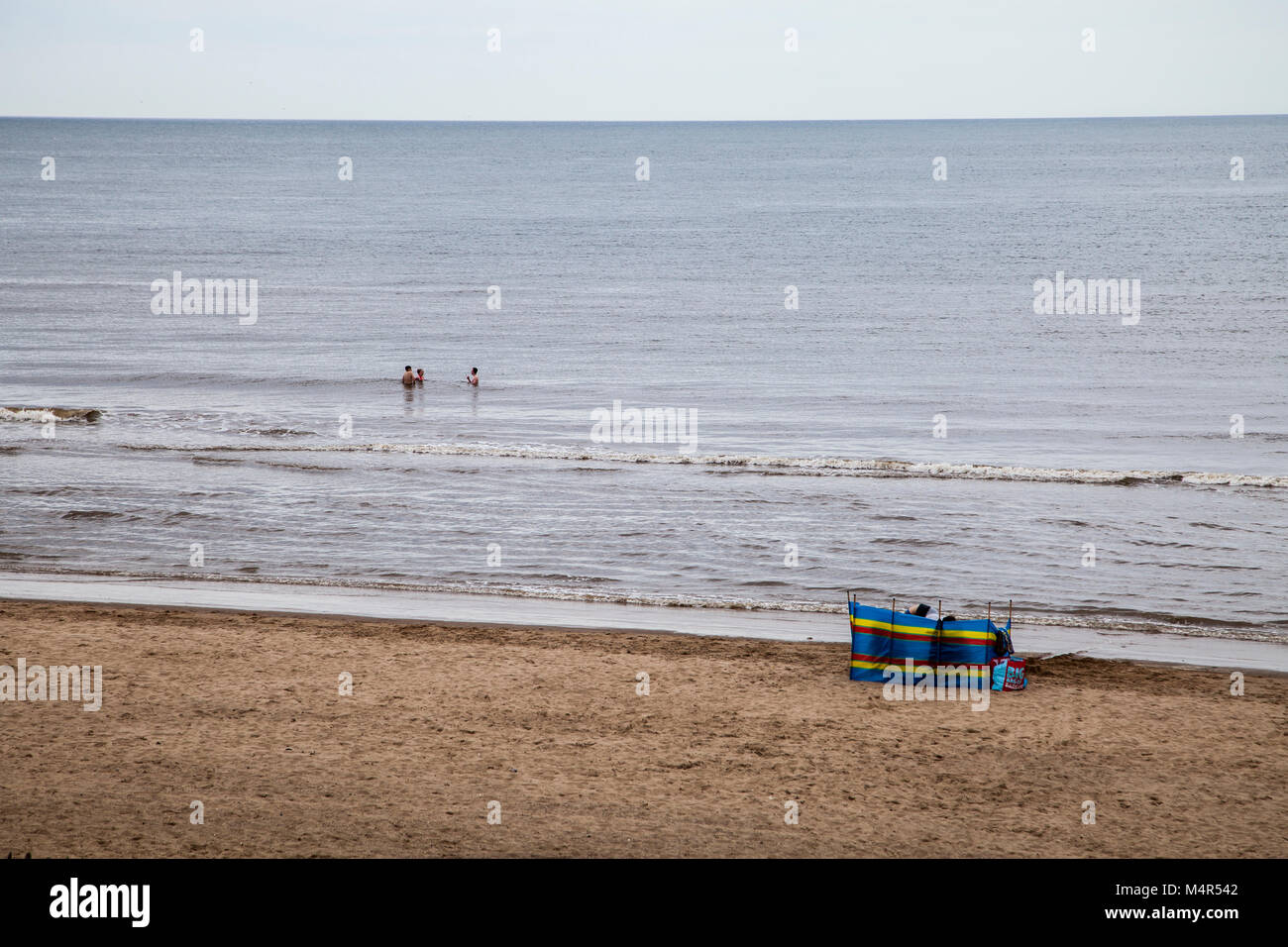 wind breaker on beach at Mablethorpe, Lincolnshire,England Stock Photo