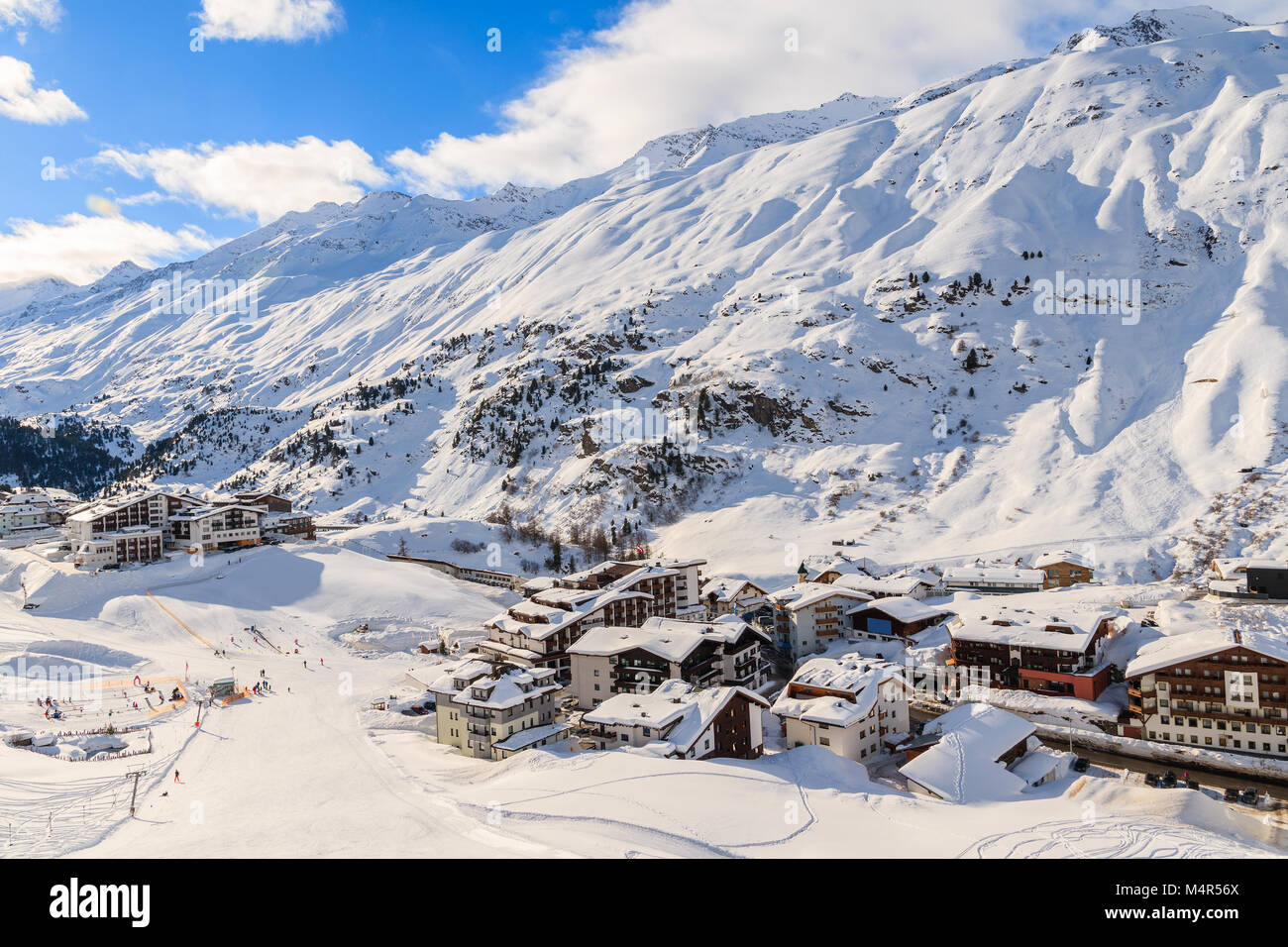 Village with mountain houses on ski slopes in beautiful Obergurgl-Hochgurgl ski area, Tirol, Austria Stock Photo