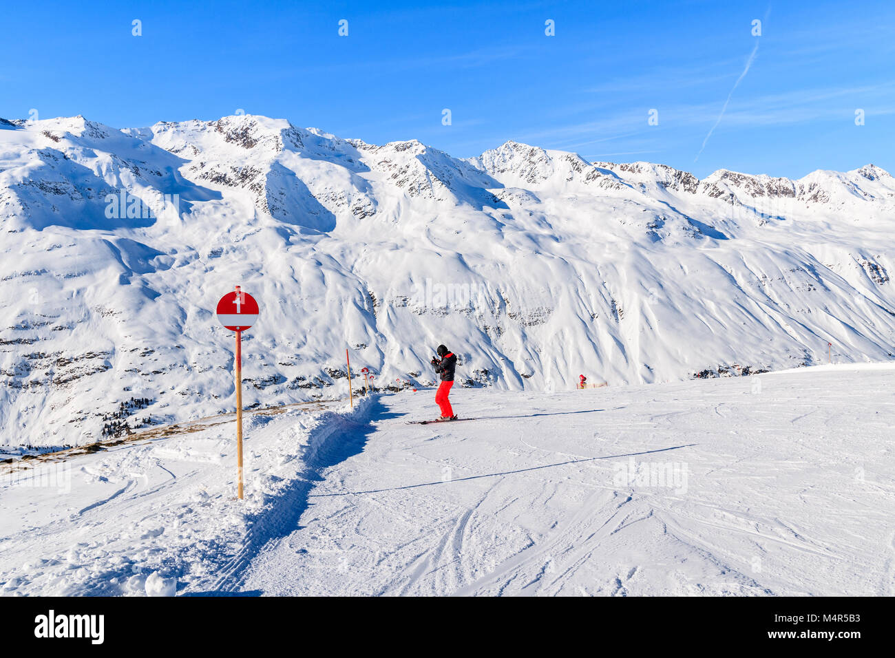 Skier on slope in Hochgurgl-Obergurgl ski area, Tirol, Austria Stock Photo