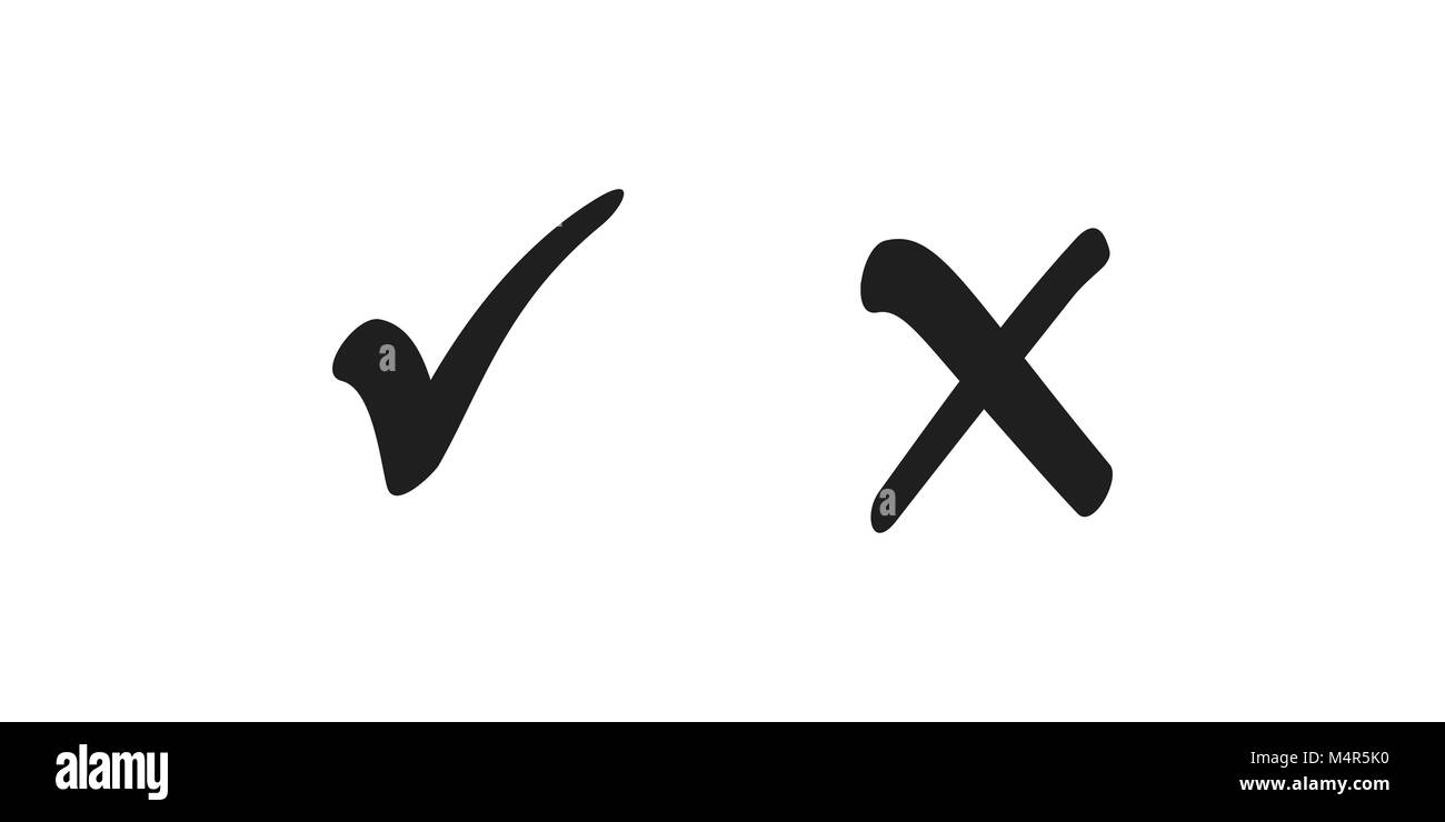 Doodle check mark and cross icon set Royalty Free Vector