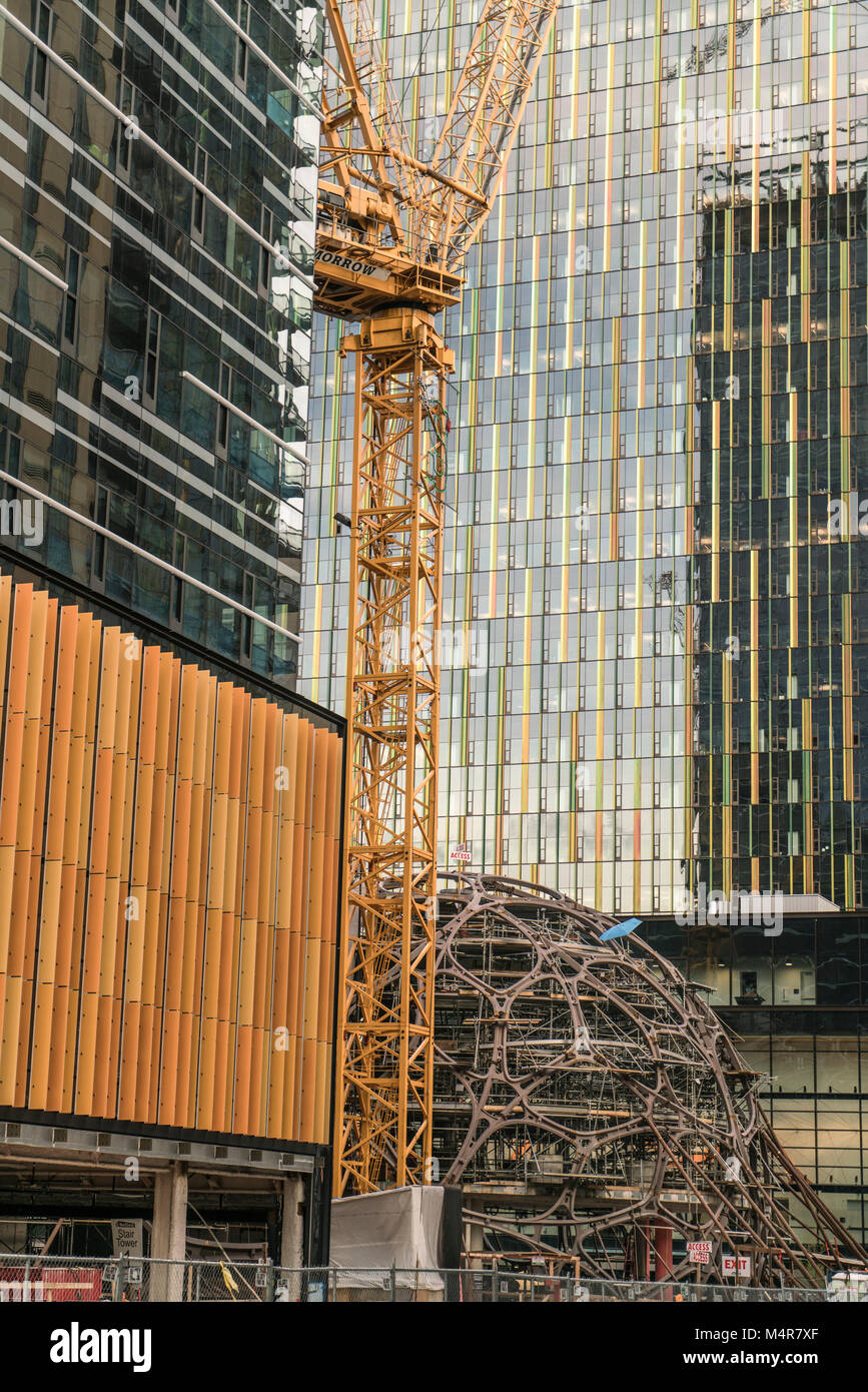 Bio-sphere: geodesic dome, construction site, Amazon Corporation, Seattle, Washington, USA Stock Photo