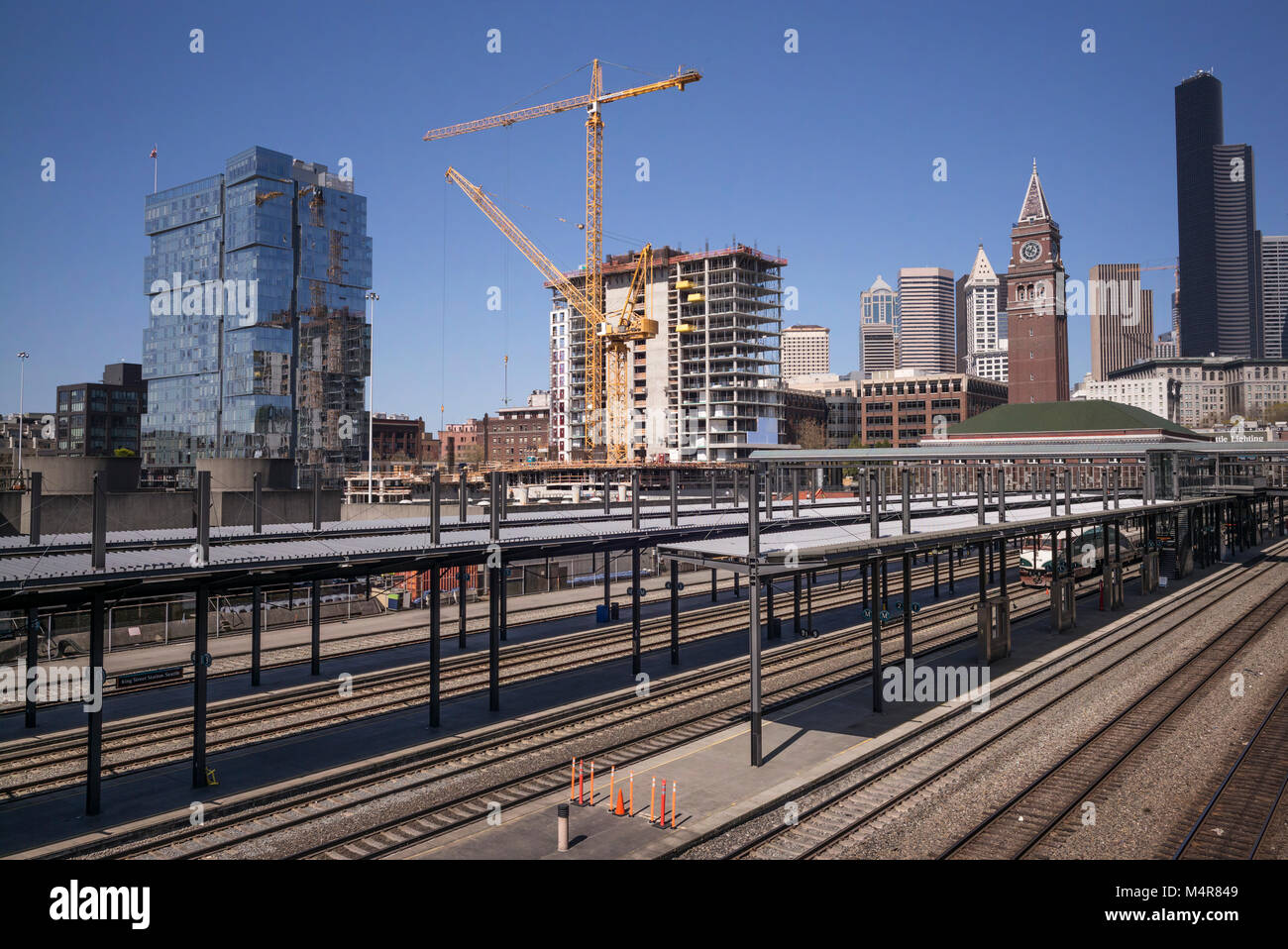 United States, Washington, Seattle, Building under construction. King Street Station Stock Photo