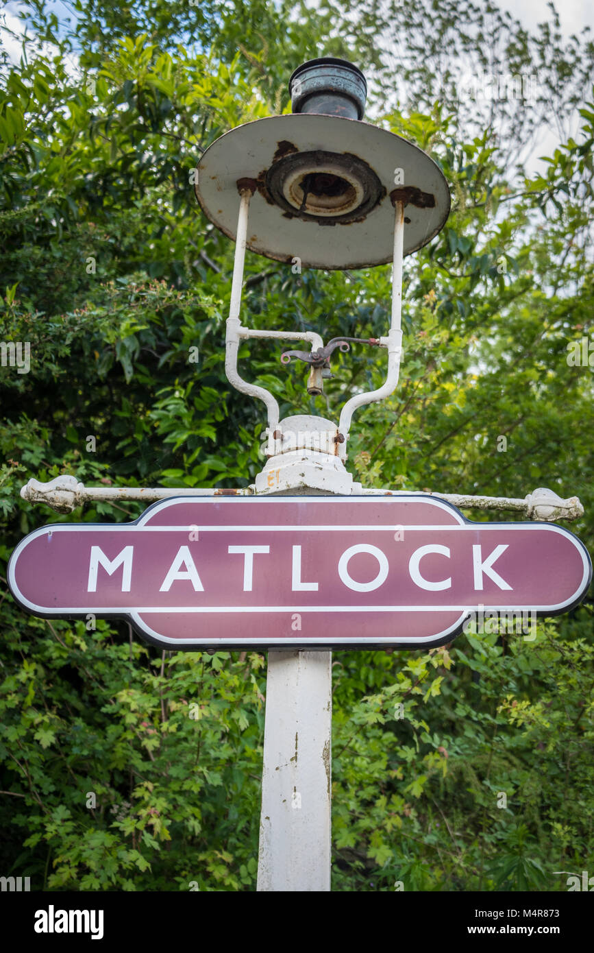 Station Sign, Peak Rail, Matlock, Derbyshire, UK Stock Photo